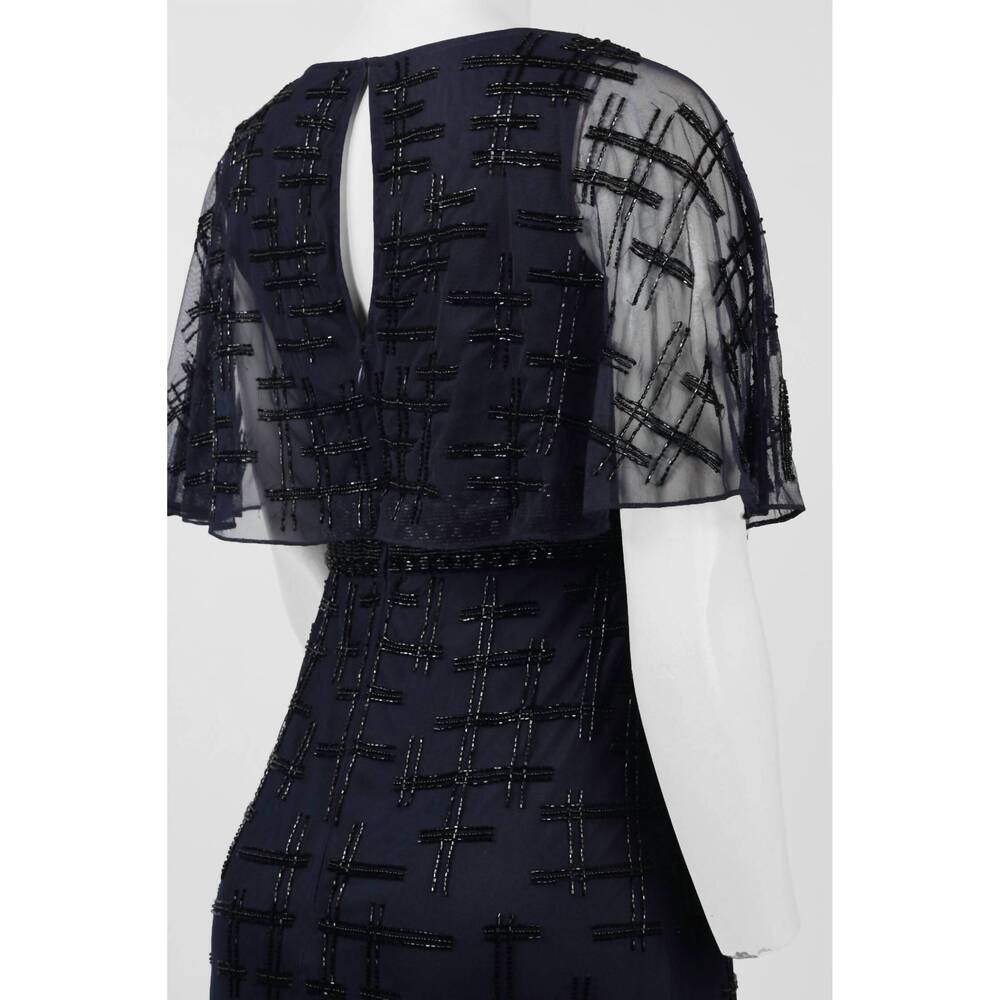 NEW AIDAN MATTOX v-neck cape sleeve embellished dress in twilight - Picture 5 of 6
